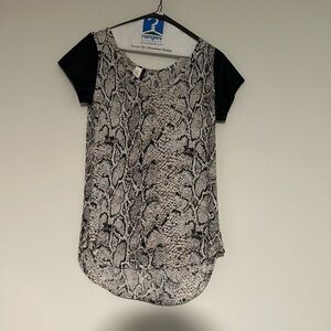 RD style snake print top with fake leather sleeves